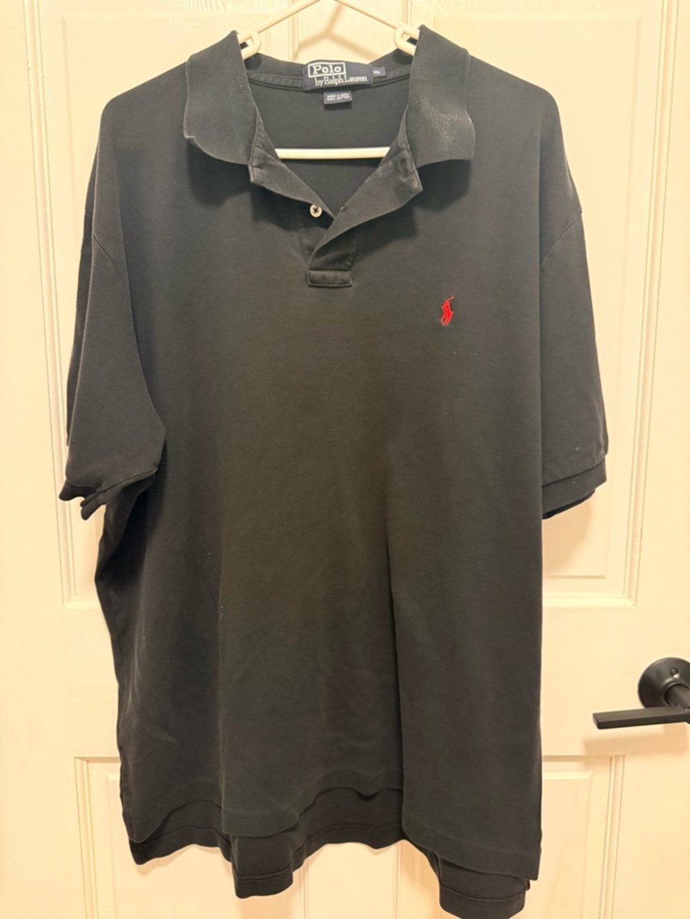Ralph Lauren Men's Black Polo with Red Pony Embroidery - XL